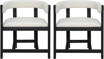 Christopher Knight Home Set of 2 Arley Modern Fabric Upholstered Dining Sturdy Wooden Kitchen Side Chair with Ergonomic Backrest and Footrest, Soft Padded Barrel, Beige+Black
