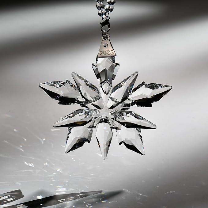 2025 Annual Edition Crystal Snowflake Christmas Ornament,Iridescent Holiday Tree Keepsake, Window Suncatcher,Winter Decor Gift (2025 Clear)