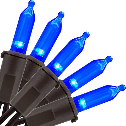 YULETIME Blue LED Christmas Lights with Brown Wire, 33 ft 100 Count UL Certified Commercial Grade Holiday String Light Set (Blue - Brown Wire)