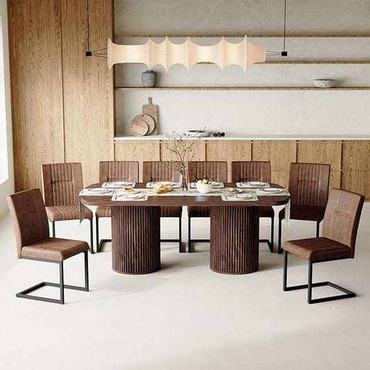 79" Dining Table Set for 8,Large Rectangular Dining Table Set for 8 with Cushioned Chairs,Modern Mid-Century Wood Dining Room Table Set for 8,Ideal for Dining & Gatherings (Walnut)