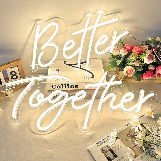 Divatla Better Together Warm White Neon Sign Wall Sign for Wedding Decorations, 16''*9'' & 23''*9'' Backdrop, Bedroom Wall Decor LED Tube Sign Large Enough for Decoration