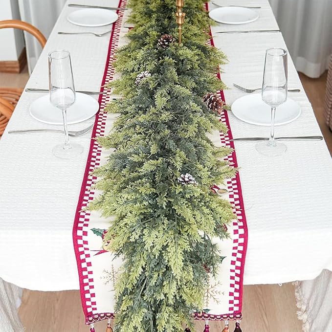 6ft 1Pcs Christmas Cedar Garland Artificial Realistic Soft Thick Green Faux Lush Cedar Pine Garland for Fireplace Mantel Stairs Doorframe Table Porch Indoor Outdoor Holiday Decor