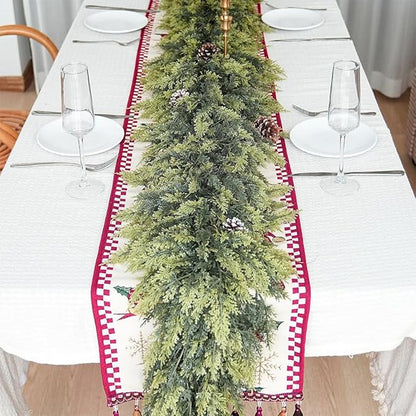 6ft 1Pcs Christmas Cedar Garland Artificial Realistic Soft Thick Green Faux Lush Cedar Pine Garland for Fireplace Mantel Stairs Doorframe Table Porch Indoor Outdoor Holiday Decor