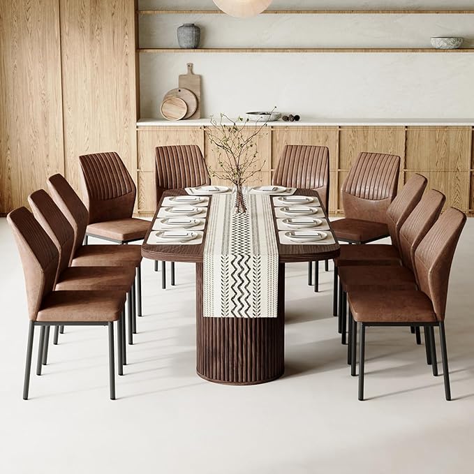 79" Dining Table Set for 10,Large Rectangular Kitchen Table Set for 10 with Cushioned Chairs,Modern Mid-Century Wood Dining Room Table Set for 10,Ideal for Dining & Gatherings (Walnut)