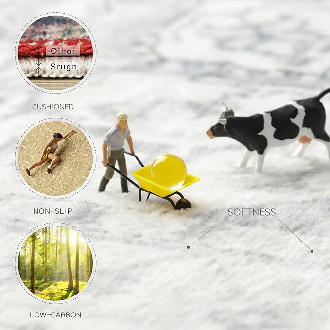 Area Rug 6x9 Washable Area Rugs for Living Room- Ultra Soft Non-Shedding Faux Wool Bedroom Rug Large Grey Vintage Print Rugs with Non Slip Rubber- Indoor Retro Foldable Carpet for Dining Room