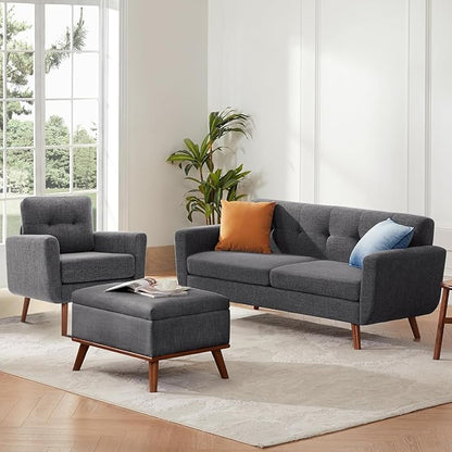 Tbfit Accent Chair, Reading Chair for Living Room & Bedroom, Mid Century Modern Arm Chair, Button Tufted Upholstered Accent Chairs Sofa with Solid Wood Frame (Stone Grey)