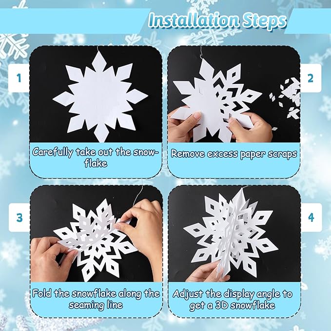 OuMuaMua Winter Christmas Snowflake Decorations Indoor, 36PCS 3D Large White and Silver Snowflakes Hanging Ornaments for Home Xmas Christmas Holiday Winter Wonderland New Year Party Decorations