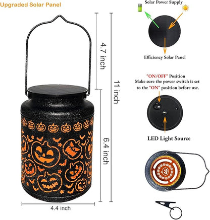 Pumpkin Solar Lanterns, Jack O Lantern Outdoor Waterproof Light Up Pumpkins with Fantasy Glow, Metal Hanging Solar Halloween Decorations for Yard, Patio, Porch, Party Gift, Kids