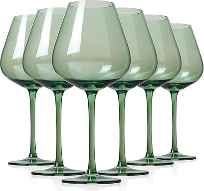 Physkoa Sage Green Wine Glasses Set of 6-18oz, Long Stem, Universal Size for White and Red Wine - Cool Green Table Decorate for Wedding Deco