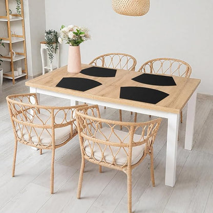 Homaxy Round Table Placemats Set of 6, Washable Wedge Shaped Faux Leather Table Mats, Wipeable Kitchen Dinner Place Mats for Indoor Outdoor, Black
