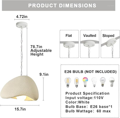 Wabi Sabi Pendant Lights,11.8in White Modern Pendant Light Resin Hanging Lamp Kitchen Island Lighting Modern Japandi Chandelier for Dining Room Bedroom Hallway Restaurant Foyer