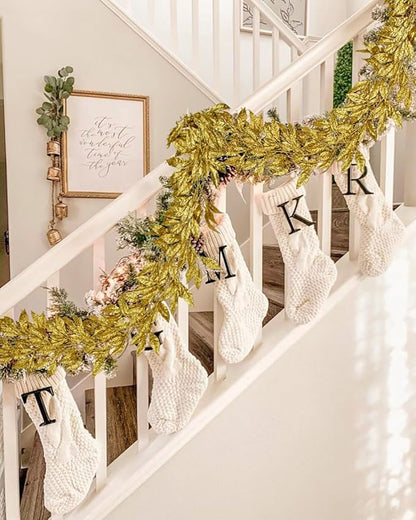 3 Pcs 6FT Christmas Garland Gold Glittered Artificial Magnolia Leaves for Mantle Christmas Tree Decorations Indoor Outdoor Hanging Garland Ornaments Garden Door Wall Window Stair Holiday Home Decor
