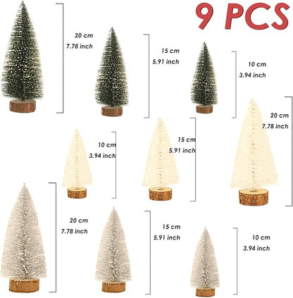 Mini Christmas Tree, Small Pine Tree with Wooden Bases for Xmas Holiday Party Home Tabletop Tree Decor (Green White Silver)
