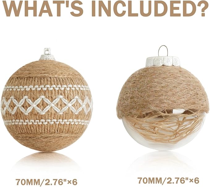 XmasExp Christmas Ball Ornaments Set, Farmhouse Shatterproof Christmastree Decorations,12ct Large Plastic Hanging Ornaments, 70mm/2.76",Flaxen