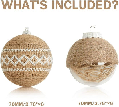 XmasExp Christmas Ball Ornaments Set, Farmhouse Shatterproof Christmastree Decorations,12ct Large Plastic Hanging Ornaments, 70mm/2.76",Flaxen