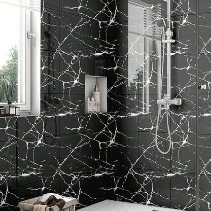 22pcs Marble Peel and Stick Backsplash Waterproof Washroom Wall Panels, Peel and Stick Tile, PVC Foam Wall Panels for Kitchen,Bathroom,living room,Black Wallpaper(Not Real Tile,11.8" x 11.8")