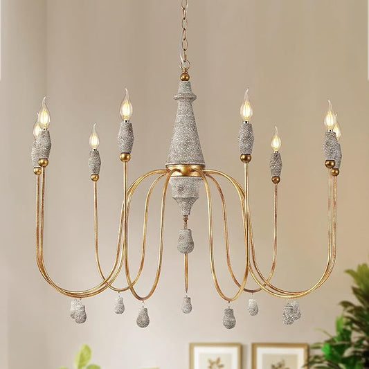38.5" Large Farmhouse Chandeliers for Dining Room, 9-Light French Country Lighting Fixtures, Rustic Vintage Wood Chandelier for Bedroom Kitchen Island Living Room Foyer Stairway