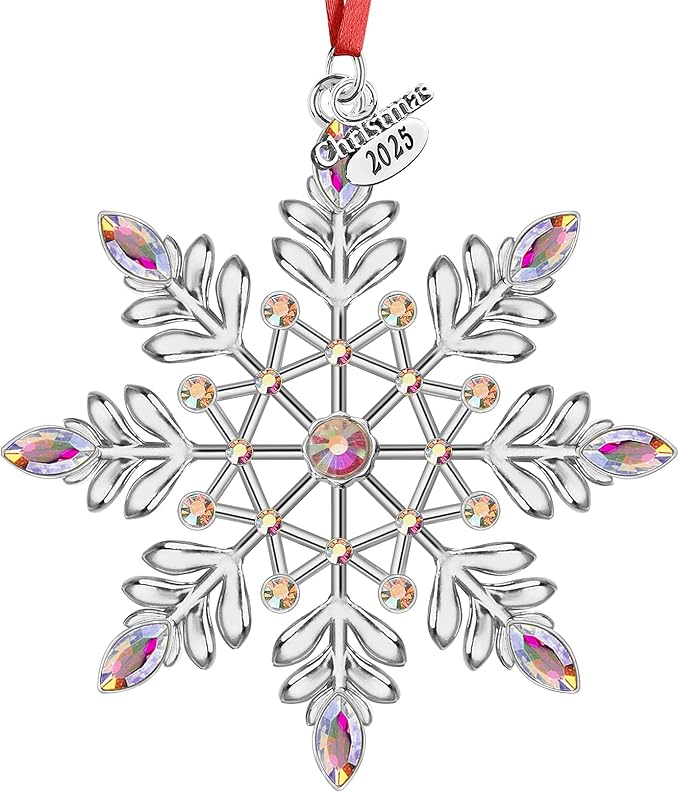 Christmas Snowflake Ornaments 2025 Decorations for Christmas Tree, Metal Hanging Rhinestones Ornament Decor, Glitter Crafts Snowflake Decorations Indoor Xmas Gifts for Holidays Winter Annual Keepsake