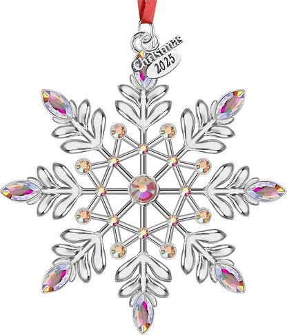 Christmas Snowflake Ornaments 2025 Decorations for Christmas Tree, Metal Hanging Rhinestones Ornament Decor, Glitter Crafts Snowflake Decorations Indoor Xmas Gifts for Holidays Winter Annual Keepsake