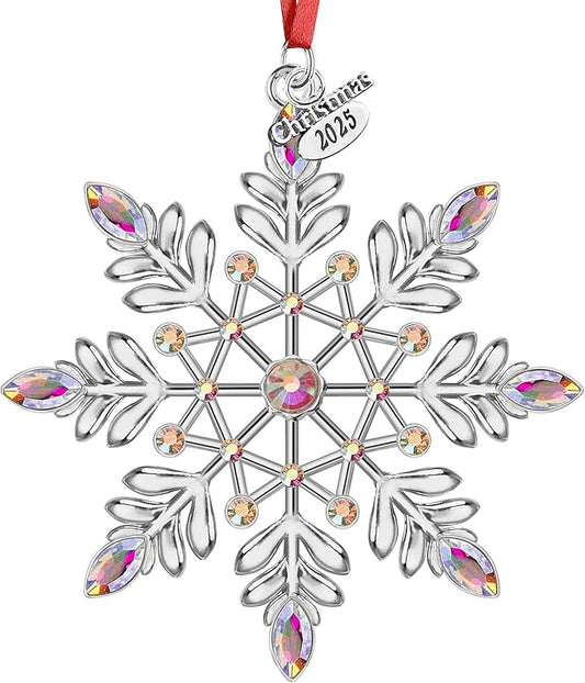 Christmas Snowflake Ornaments 2025 Decorations for Christmas Tree, Metal Hanging Rhinestones Ornament Decor, Glitter Crafts Snowflake Decorations Indoor Xmas Gifts for Holidays Winter Annual Keepsake