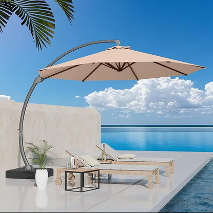 Kingdura 12ft Offset Cantilever Patio Umbrella with Base Included, Large Round Aluminum Outdoor Umbrella, 360° Rotation & Infinite Tilt, Heavy Duty Frame for Deck Pool Backyard, Beige