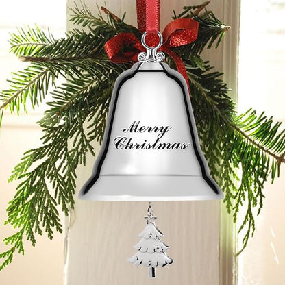 Styleonme Decorative Bells, Christmas Ornaments 2025, Engraved It's Merry Christmas 2025, Silvery Bells Decoration with Pendants Tree