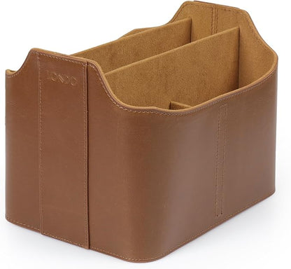 Londo PU Leather Remote Control Holder, Office Supplies Desk Organizer with Tablet Slot, Makeup Brush and Utensils Cube, Large Capacity Desk Caddy With 5 Compartments