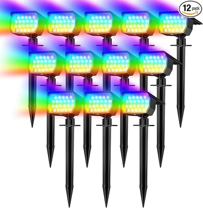 Solar Spot Lights Outdoor Color Changing, [7 Mode/12 Pack] Christmas Landscape Spotlights, Solar Light Outdoor Waterproof, Led Powered Flood Light for Outside Pathway Yard Garden Tree Halloween
