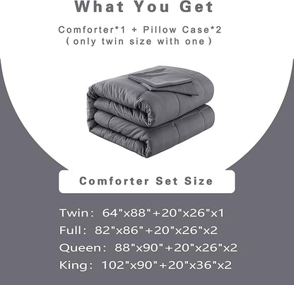 DOWNCOOL Queen Comforter Set -All Season Bedding Comforters Sets with 2 Pillow Cases-3 Pieces Bedding Sets Queen -Down Alternative Grey Queen Size Comforter Sets(88"x90")
