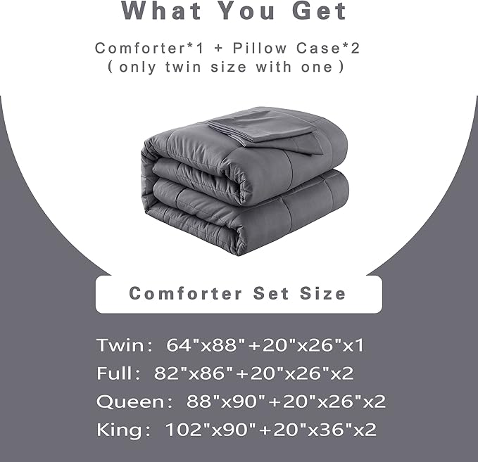 DOWNCOOL King Size Comforter Set -All Season Bedding Comforters Sets with 2 Pillow Cases -3 Pieces Bed Set Down Alternative King Bedding Set -Grey King Comforter Set(102"x90")