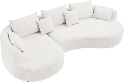 128'' Modern Curved Cloud Sofa Luxury Living Room 5 Seater Combo Sofa Cloud Curve Design Mid Century Upholstered Sofa with Ottoman for Living Room Bedroom Apartment (Boucle+Right Facing, White)