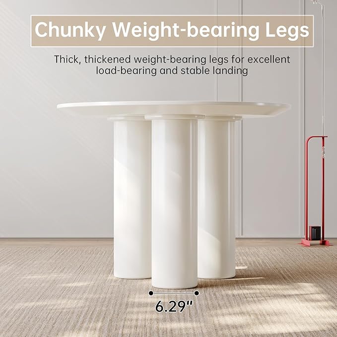 39.37in Round Dining Table for 4 to 8 People,Single Kitchen Table Dining Room Table,Cream White Dinner Table for Kitchen,Minilist Center Coffee Table for Living Room.