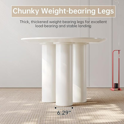 39.37in Round Dining Table for 4 to 8 People,Single Kitchen Table Dining Room Table,Cream White Dinner Table for Kitchen,Minilist Center Coffee Table for Living Room.