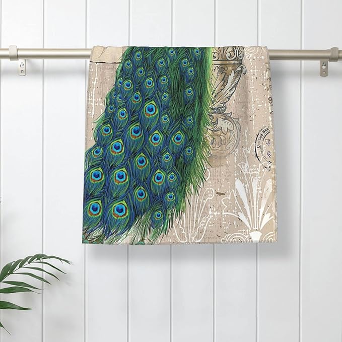 Peacock Hand Towels Set of 2 Absorbent 15.7x27.5 Kitchen Guest Towels Farmhouse Teal Blue Peacock