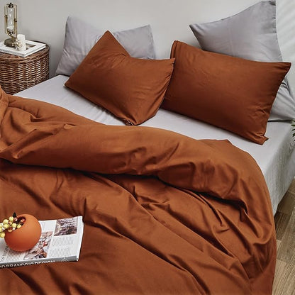 CLOTHKNOW Burnt Orange King Size Comforter Set Rust Bedding Comforter Sets Cinnamon Comforter Soft Rust Brownish Comforter with 2 x Pillow Cases
