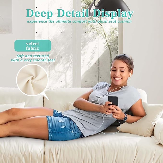 SoarFlash Living Room Velvet Recliner Sofa Small Sofa, Loveseat for Apartment, Storage Sofa with Solid Wood Frame, Easy to Install (93.7inch, Beige)