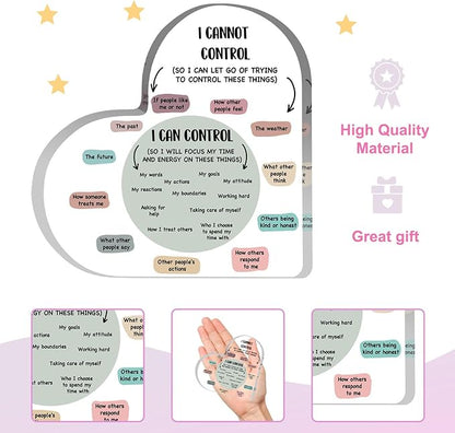 Mental Health Decor, Decor for Therapy Office School Counselor Sign Things I Can Control Acrylic Heart Gifts, Therapist Office Art Decorations for Therapist Office Living Room Bedroom Desktop Gift