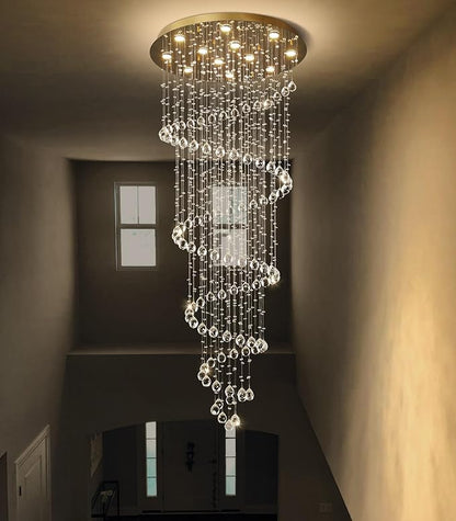 78 Inches Crystal Glam Chandelier Long Light Chandeliers with Dimmable Light Bulbs Gold High Ceiling Pendants Light Fixtures for Foyer Entryway Living Room Stair