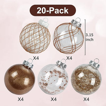 Christmas Ball Ornaments Set, 20ct Large Clear Shatterproof 3.15" Christmas Ornaments for Christmas Tree Decoration Hanging Decorative Baubles for Halloween Thanks Giving Xmas Holiday Party