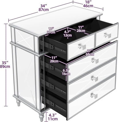 DWVO Silver 5 Drawer Dressers for Bedroom 35" Accent Chest with Drawers