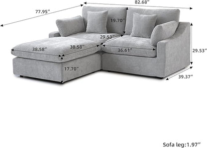 WJShome Cloud Couch Modular Sectional Sofa,82.68" L Shaped Couch,Down Filled Convertible Wide Seater, 2 Seater+Ottoman for Living Room Set,Covers Washable&Replaceable,Grey