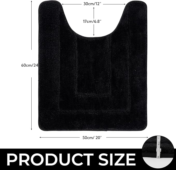GRANNY SAYS Bathroom Toilet Rugs U Shaped, Bath Mats for Bathroom, Shower Room Rugs Non Slip Washable, Absorbent Microfiber Toilet Mat, Soft Plush Shaggy, 20" x 24", Black