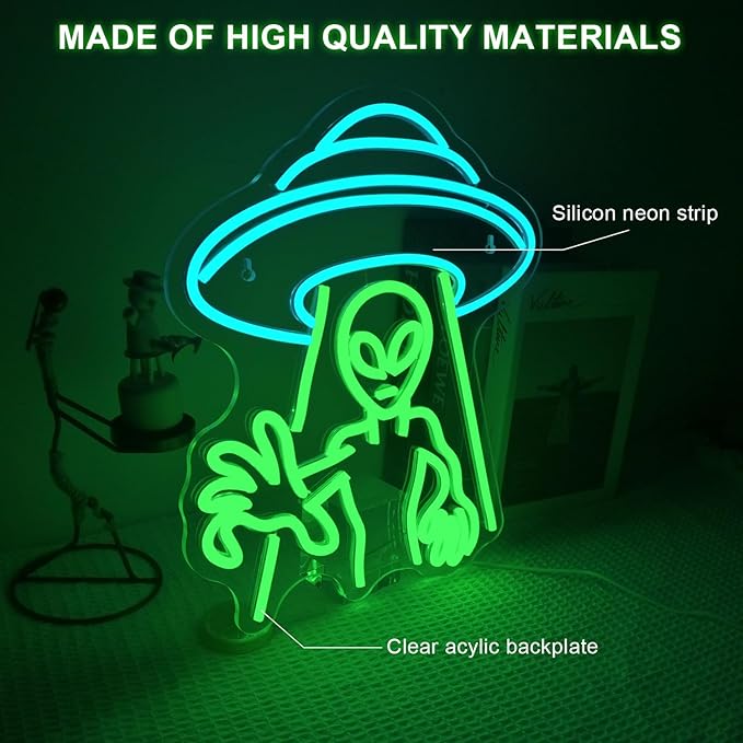 Lucunstar Alien Neon Sign,Green Led Wall Decor,LED Alien Neon Light, Shop Bar Man Cave,Teen Room,Game Room Decor,Hip Hop Party Neon Signs Wall Decor,Party Bedroom