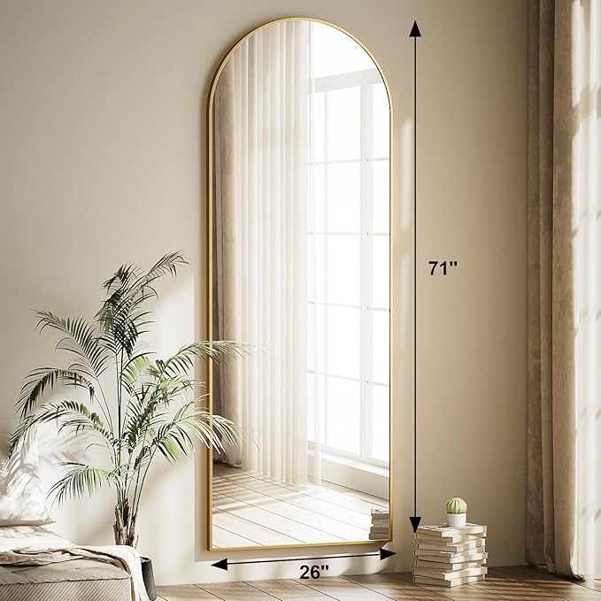 26x71 Inch Full Body Mirror - Large Arched Full Length Mirror with Stand Aluminum Frame Wall Mounted Leaning for Bedroom Living Room
