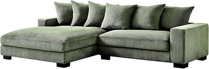 Container Furniture Direct Luxe 2 Piece Sectional Sofa with Chaise Corduroy Upholstery Left Facing, Dark Green