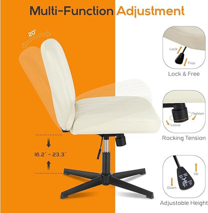 DUMOS Criss Cross Chair Legged Office Wide Comfy Desk Seat, No Wheels Armless Computer Task Seating, Swivel Vanity Home Height Adjustable