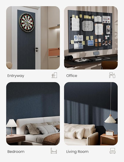 Bumusty Large Cork Board Alternative-47 x35 Felt Bulletin Board, with 30 Pushpins, 70 Adhesive Tabs, 12-Pack Slat Wall Paneling, Cork Boards for Office Push Pin Board Felt Board-Deep Charcoal Blue