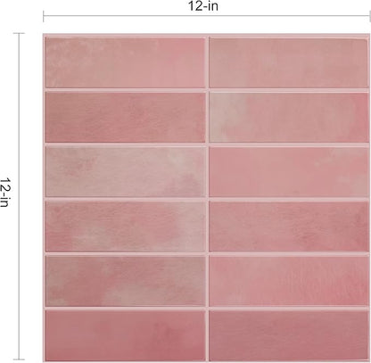 5 Pack Peel and Stick Backsplash Subway Tiles, Extra Thick 3D Wall Panels, Heat & Water Resistant, Easy DIY Kitchen, Bathroom, Laundry, Fireplace & Rental Home Wall Décor (12 x 12 in), Pink