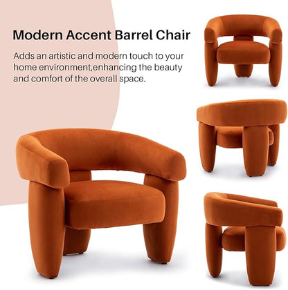Mid Century Modern Accent Barrel Chair Comfy Upholstered Round Armchair with Montage Design, Velvet Boucle Lounge Chair for Living Room Bedroom Apartment, Orange