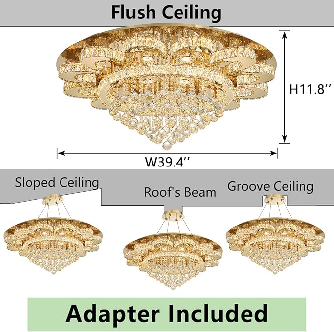 Modern Chandelier Living Room Light Glam Chandeliers Ceiling Light Fixture Remote Dimmable Lights 40 Inches Luxury Crystal Gold Dining Room Lights